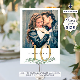 Photo Greenery Gold Wedding Table Number Sign
