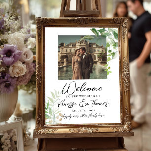 Photo greenery wedding welcome sign 