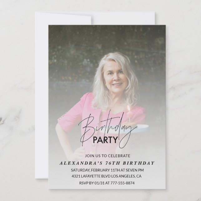 Photo Grey 76th birthday invitation  (Front)