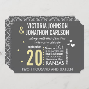 Photo Grey and Yellow Modern Typography Wedding Invitation