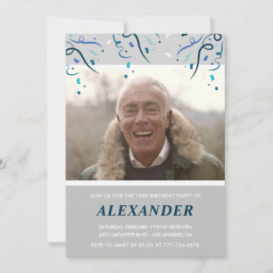 Photo Grey for him Confetti 76th birthday Invitation