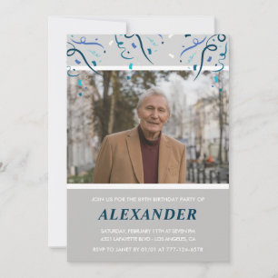 Photo Grey for him Confetti 89th birthday Invitation