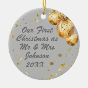 Photo Grey Gold First Christmas Mr Mrs Ceramic Ornament