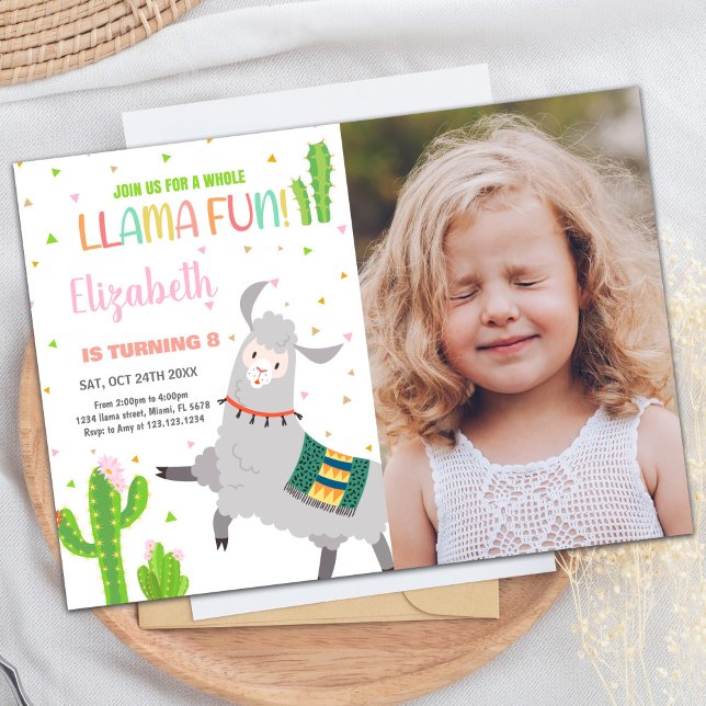 Photo Grey Llama Fun Llama Birthday Invitations (Photo Gray Llama Fun Llama Birthday Invitations)