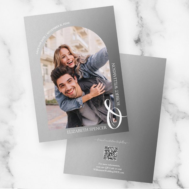 Photo Grey QR Code Wedding Save The Date (Creator Uploaded)