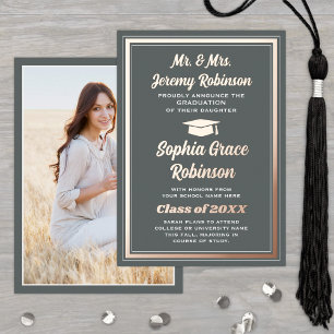 Photo Grey Rose Gold Foil Graduation Announcement