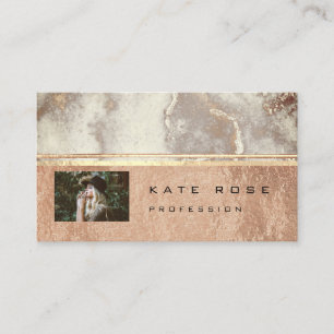 Photo Grey Stripes Marble Rose Gold Makeup Copper Business Card