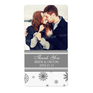 Photo Grey White Snowflakes Winter Wedding Label