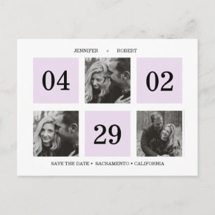 Photo Grid Collage Lavender SAVE THE DATE Announcement Postcard