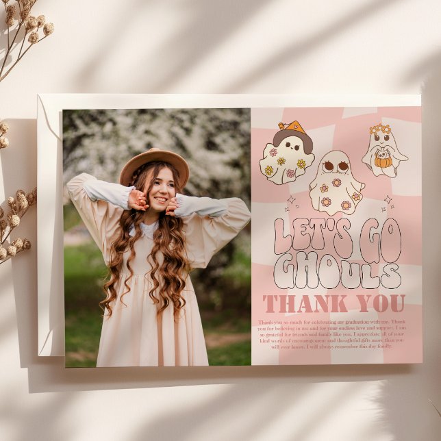 Photo Groovy Let's go Ghouls Halloween Adult Birth Thank You Card (Creator Uploaded)