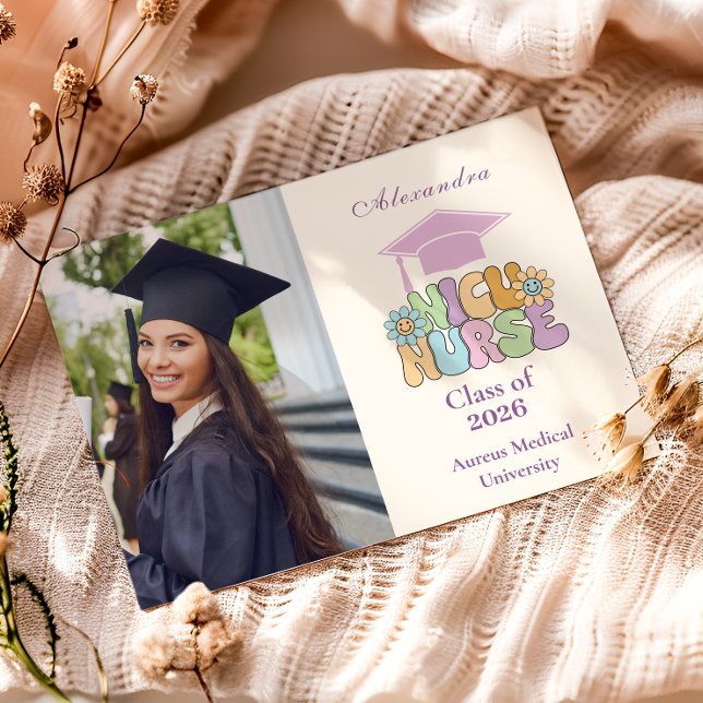  Photo Groovy NICU Nurse Graduation Party Announcement (Creator Uploaded)