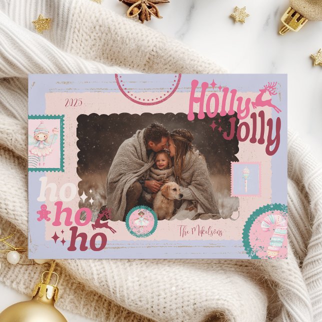 Photo Groovy Nutcracker Retro Pastel Christmas Holiday Card (Creator Uploaded)