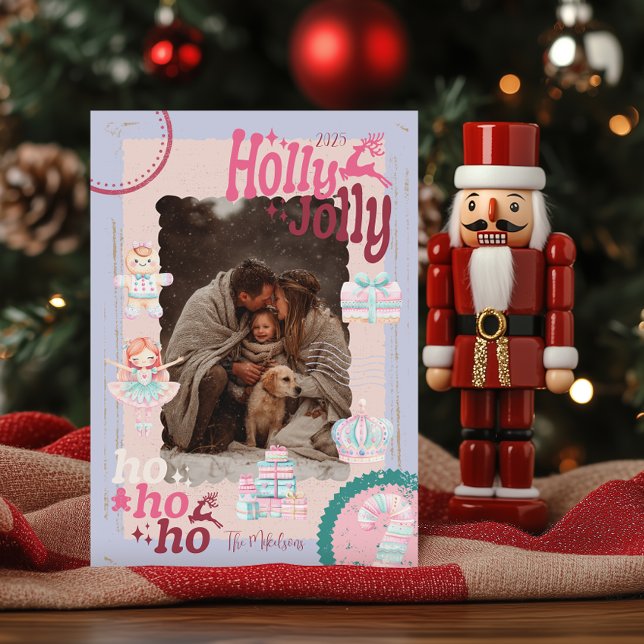 Photo Groovy Nutcracker Retro Pastel Christmas Holiday Card (Creator Uploaded)