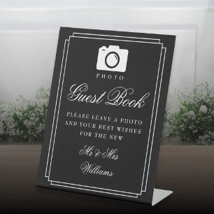 Photo Guest Book Black And White Art Deco Pedestal Sign