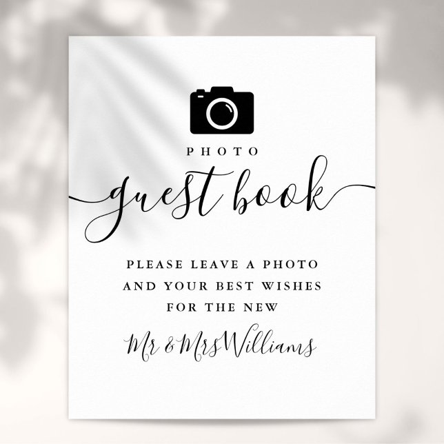 Photo Guest Book Black And White Script Sign (Photo Guest Book Black And White Script Sign)