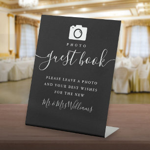Photo Guest Book Black And White Signature Script  Pedestal Sign