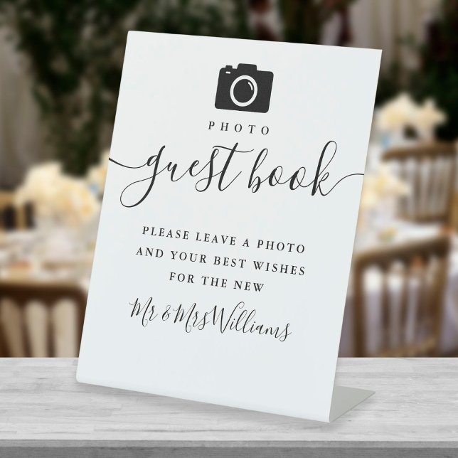 Photo Guest Book Black And White Signature Script  Pedestal Sign (Creator Uploaded)