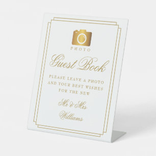 Photo Guest Book Elegant Gold Art Deco Pedestal Sign