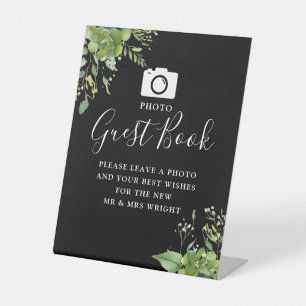 Photo Guest Book Greenery Black And White Wedding Pedestal Sign