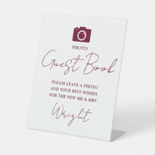 Photo Guest Book Script Burgundy Red Wedding Pedestal Sign