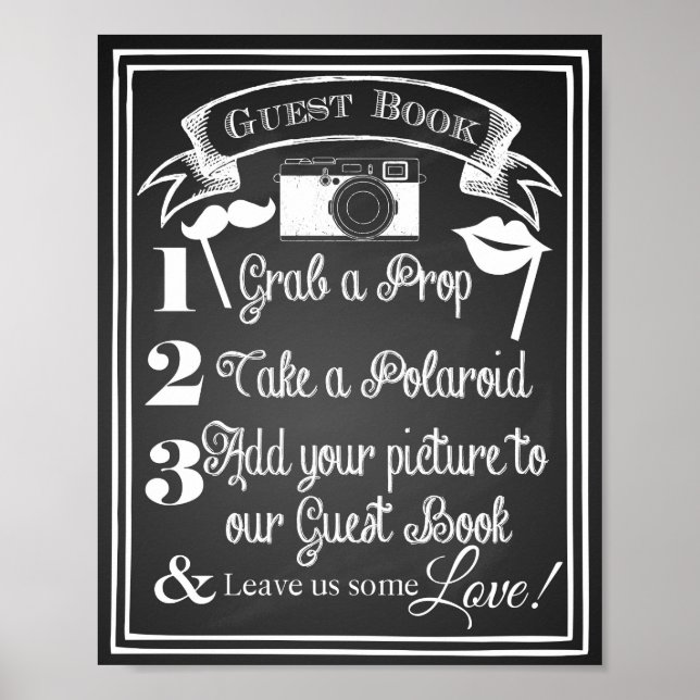 Photo Guest Book Sign Wedding Party Chalkboard (Front)