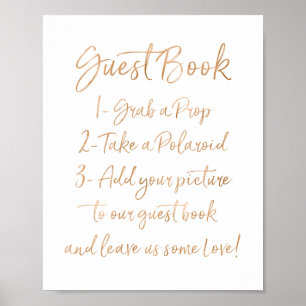 Photo Guest Book Stylish Gold Rose Lettered