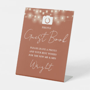 Photo Guest Book Terracotta String Lights Wedding Pedestal Sign