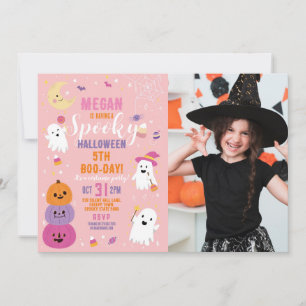 Photo Halloween Birthday Girls Party Pumpkin Invitation