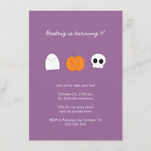 Photo Halloween Birthday Party Purple 1st Birthday Invitation