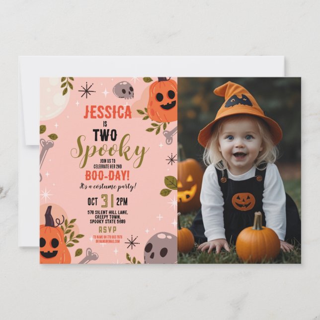 Photo Halloween Birthday TWO Girls Party Ghosts  Invitation (Front)