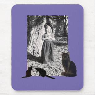 Photo Halloween Costumed Child Black Cats Purple Mouse Pad