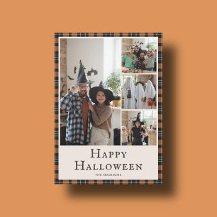 Photo Halloween Plaid Tartan Orange Black Holiday Card
