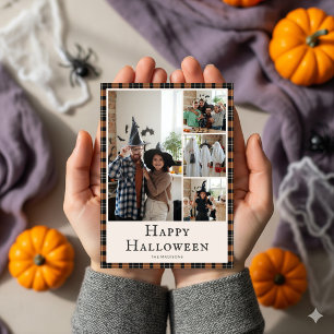 Photo Halloween Plaid Tartan Orange Black Holiday Card