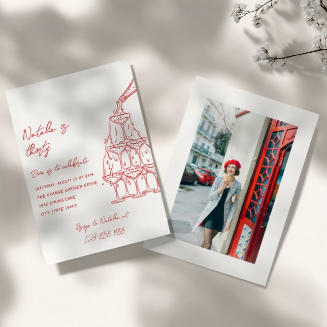 Photo Hand Drawn Champagne Tower Thirty Birthday Invitation (Creator Uploaded)