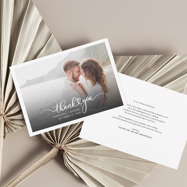 Photo Hand-Lettered Wedding Thank You Card (Couples Photo Wedding Thank You Card)