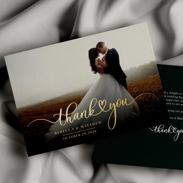 Photo Hand-Lettered Wedding Thank You Gold (Modern Wedding Photo Script Thank You Gold Foil Card)