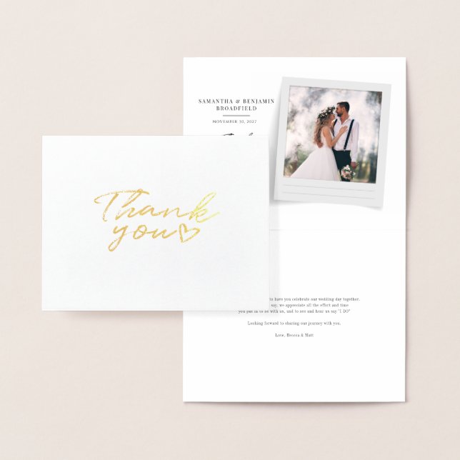 Photo Hand-Lettered Wedding Thank You Gold Foil Card (Display)
