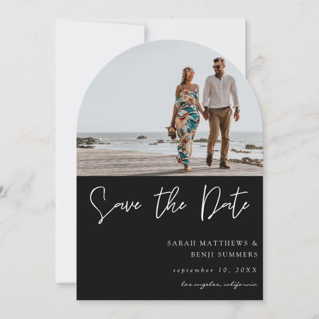 Photo & Hand Typography Save the Date- Black 4 Arc Invitation (Front)