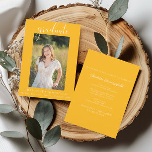 Photo Handwritten Script Gold Graduation Invitation