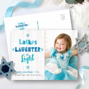 Photo Hanukkah Latkes Laughter Light Rustic Wood Holiday Postcard