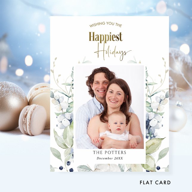 Photo, Happiest Holidays Elegant Winter Greenery Holiday Card (Creator Uploaded)