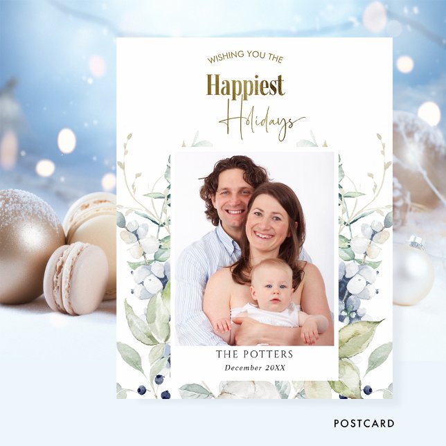 Photo, Happiest Holidays, Winter Greenery Holiday Postcard (Creator Uploaded)