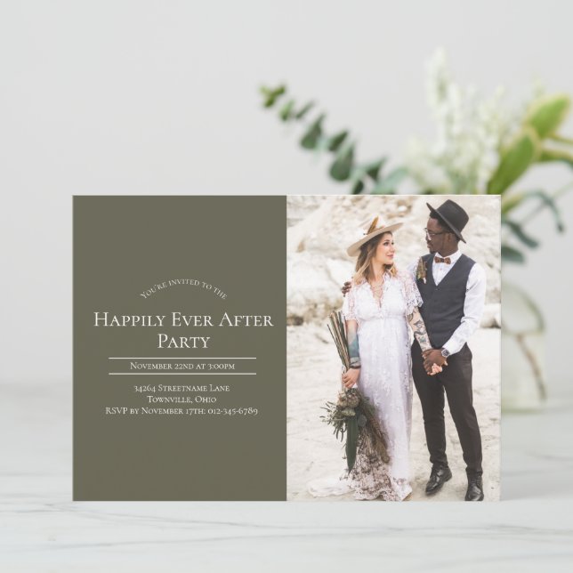 Photo Happily Ever After Wedding Reception Party Invitation (Standing Front)