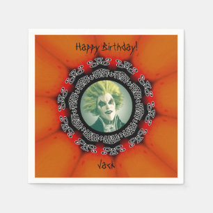 Photo Happy Birthday Gothic Halloween Napkin