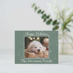 Photo Happy Holidays Snow Overlay Budget Green Holiday Postcard
