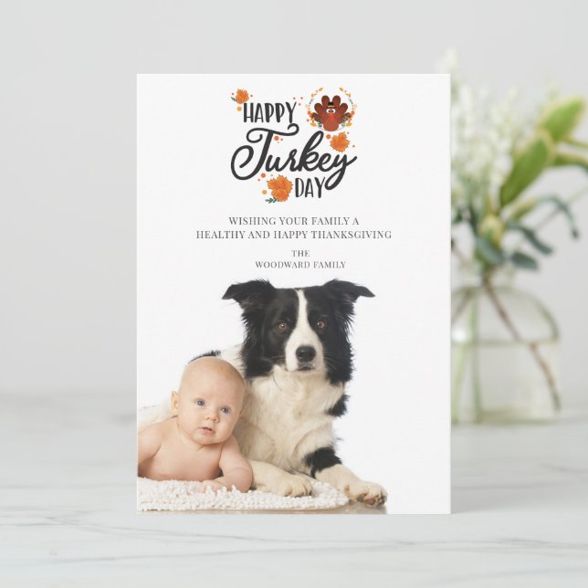 Photo Happy Turkey Day Thanksgiving Greeting Holiday Card (Standing Front)