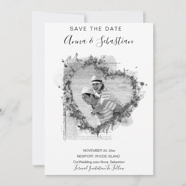 *~* PHOTO Heart AR6 WEDDING SAVE the DATE QR  Invitation (Front)