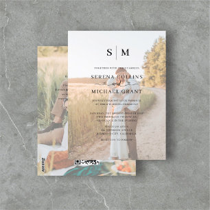 Photo Heart Calligraphy QR Code Wedding Postcard