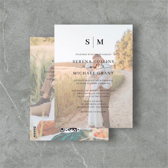 Photo Heart Calligraphy QR Code Wedding Postcard (Creator Uploaded)