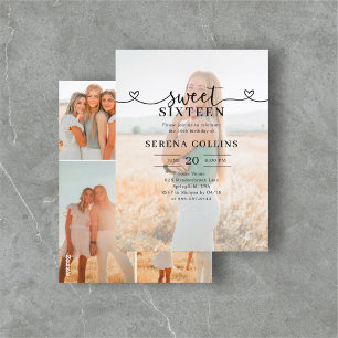 Photo Heart Calligraphy Sweet 16 Postcard